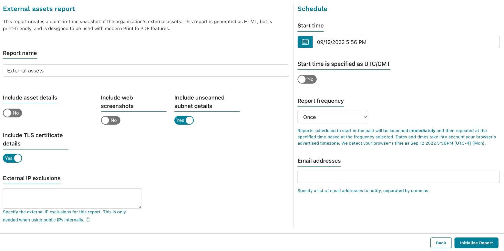 External Assets Report configuration