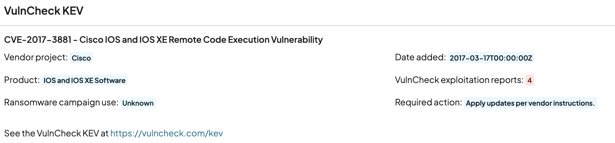 VulnCheck KEV record